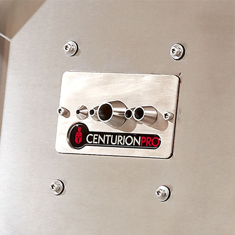 Control panel with CENTURIONPRO logo and three ports on metal housing