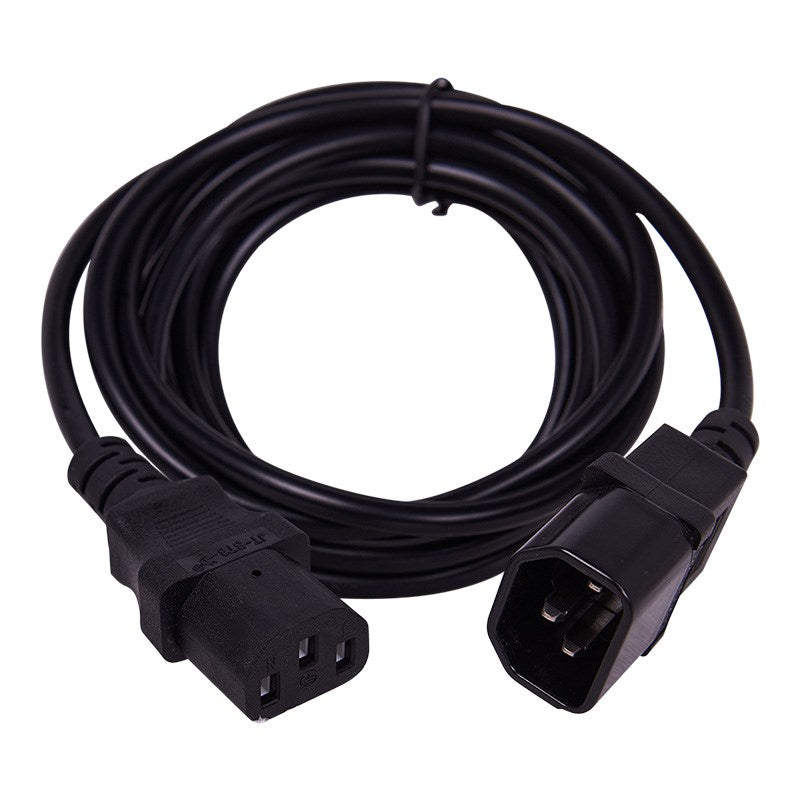 Omega IEC extension lead cable with black IEC power plug and socket, 5m