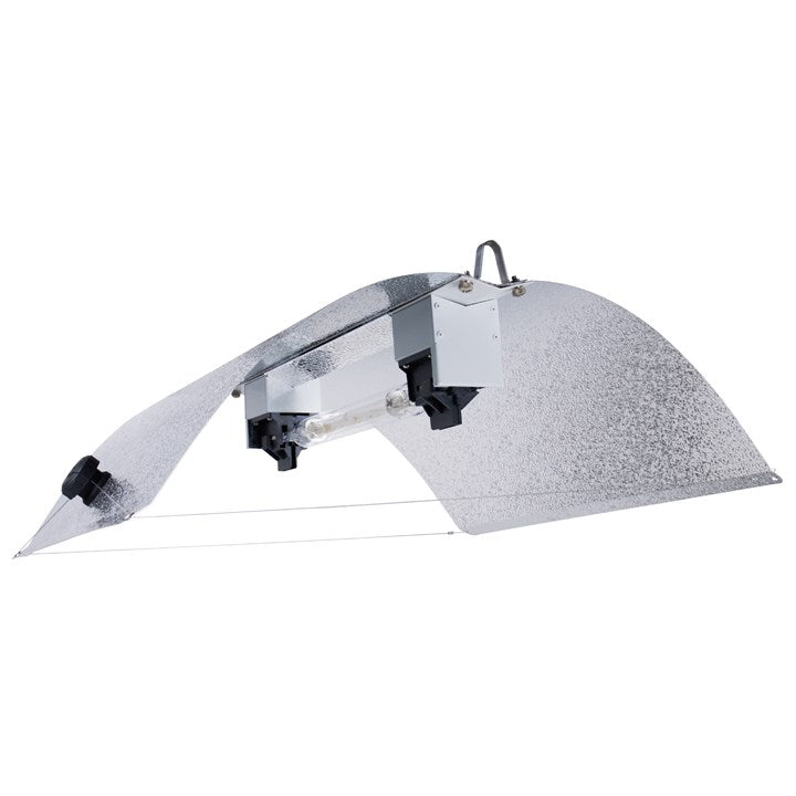 Adjustable flex wing reflector with silver reflective surface and mounting bracket arms