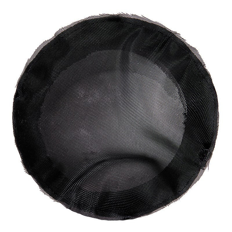 Round black mesh garden bug block with dark fabric rim
