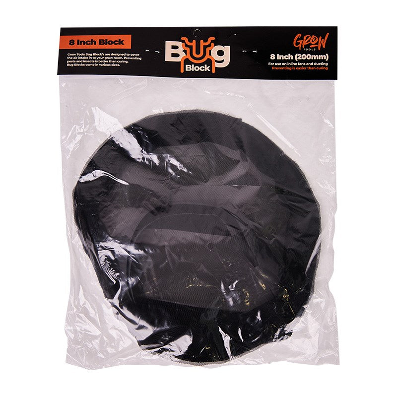 8-inch (200mm) black bug block mesh cover in retail packaging