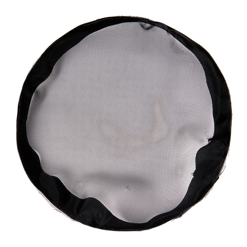 Round mesh plant cover with black edge and smooth light gray top