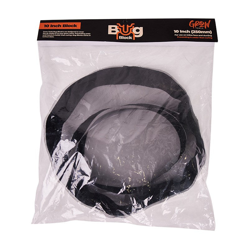 10-inch (250mm) black bug block mesh cover in sealed bag