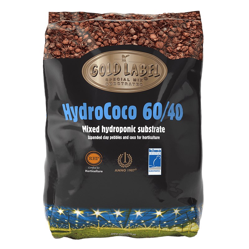 Gold Label HydroCoco 60/40 hydroponic substrate bag, black with blue band