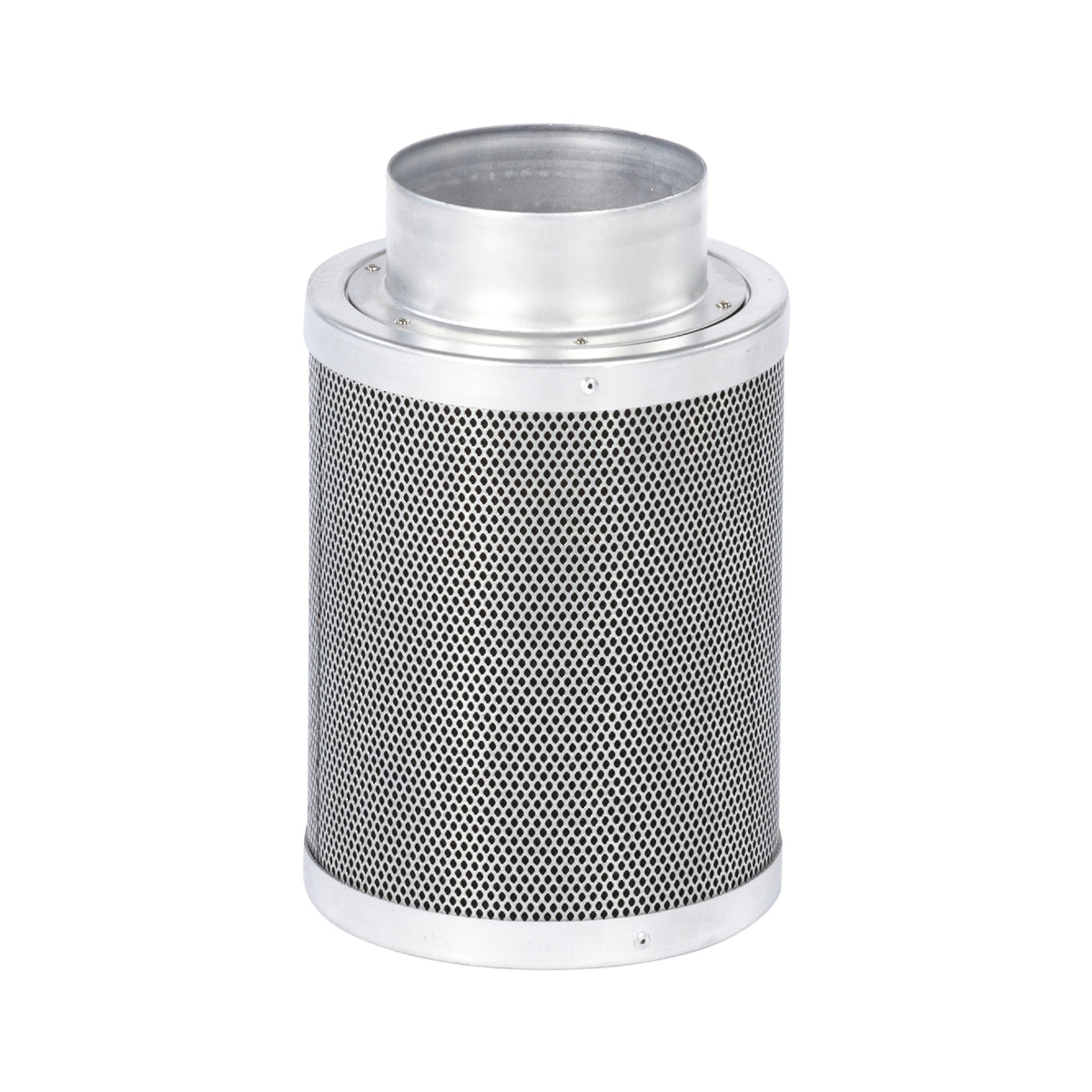 Stainless steel mesh filter cylinder with open rim and flanged mounting base