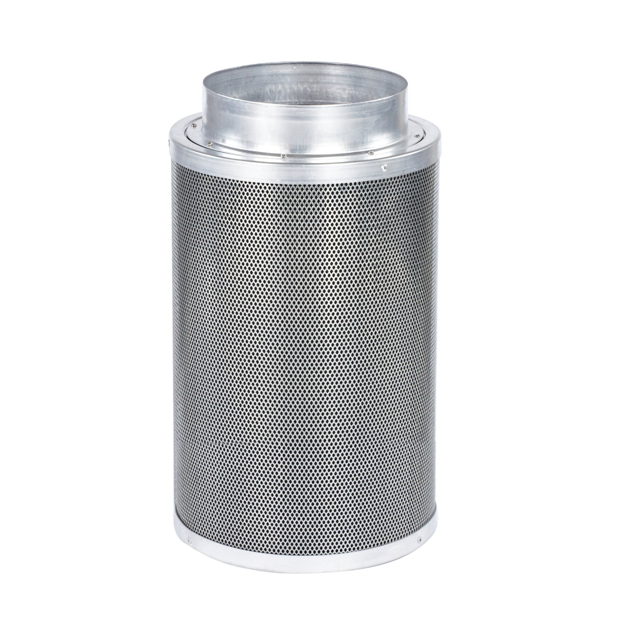 Cylindrical stainless filter with fine metal mesh and open top collar