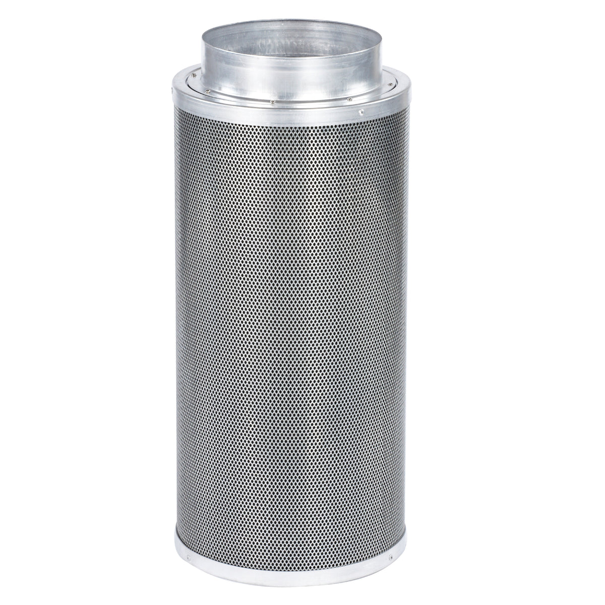 Metal mesh filter canister with wide flanged base and open circular top