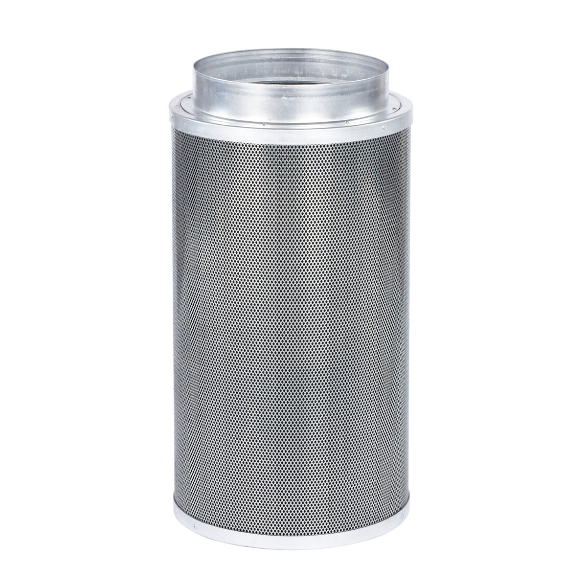 Tall cylindrical mesh filter cartridge with open top and smooth metal rim