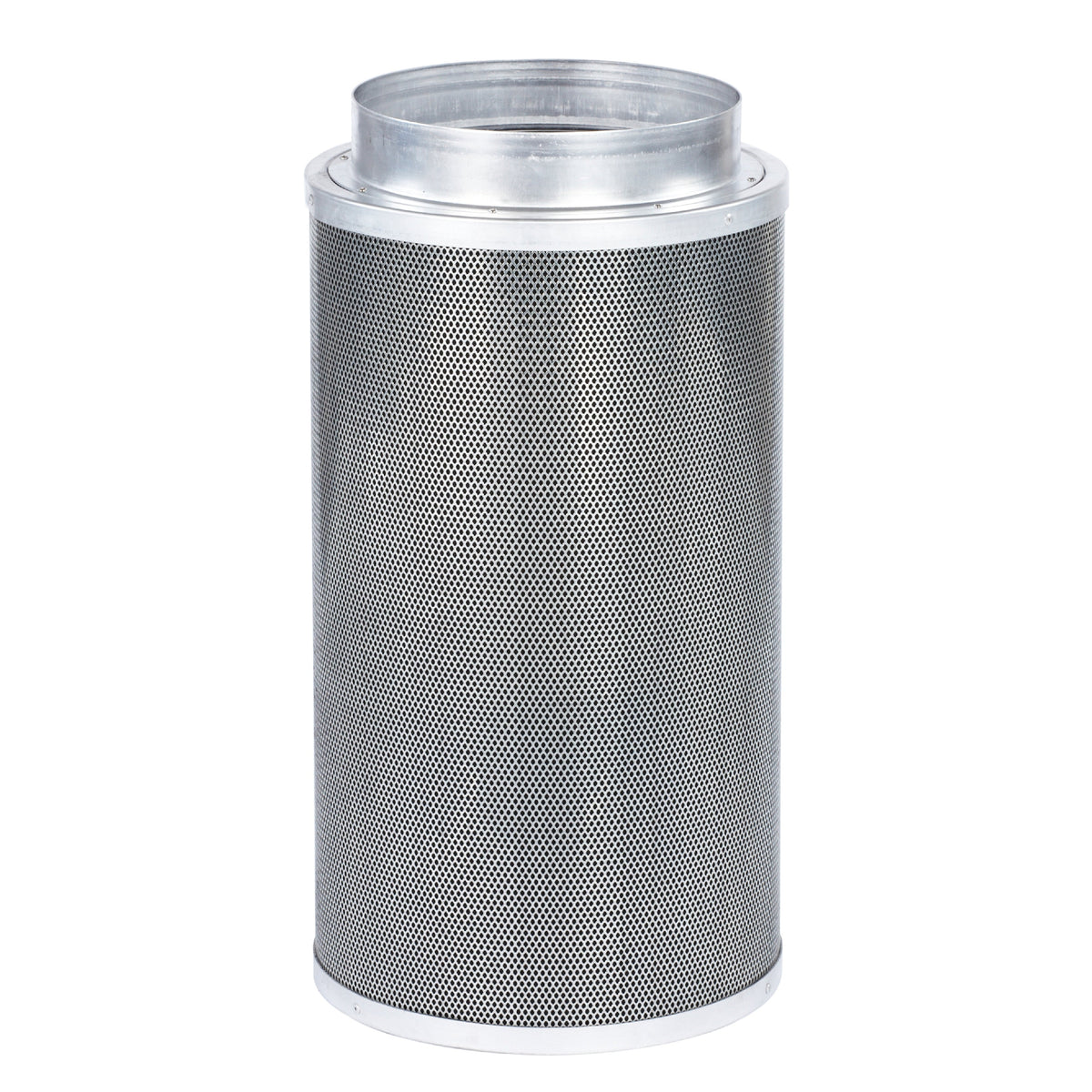 Round metal mesh filter cylinder with open top opening and flared base