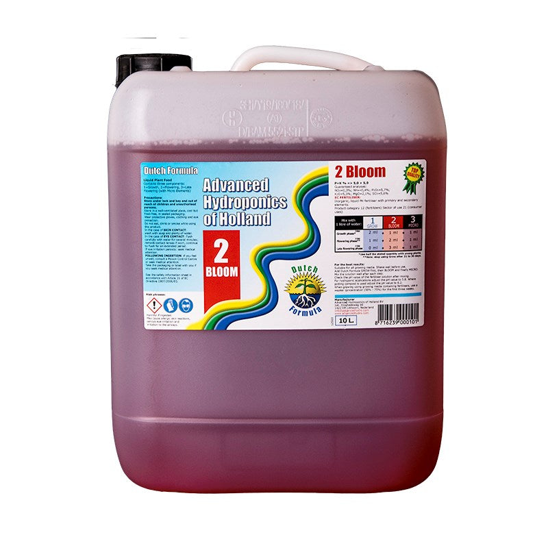 Hydroponic Bloom nutrient jerry can with handle, front label, purple liquid fill