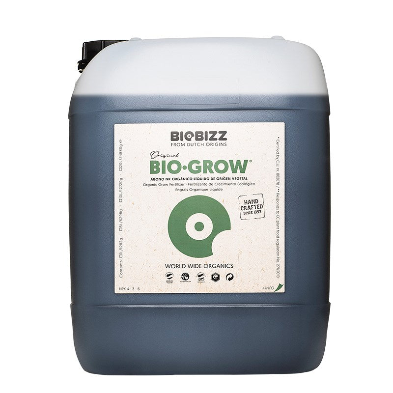 Biobizz Bio-Grow liquid fertilizer container with back label, white cap