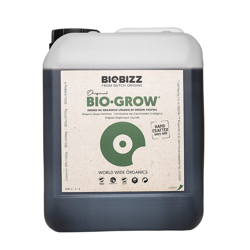 Biobizz Bio-Grow liquid fertilizer container with back label and white cap