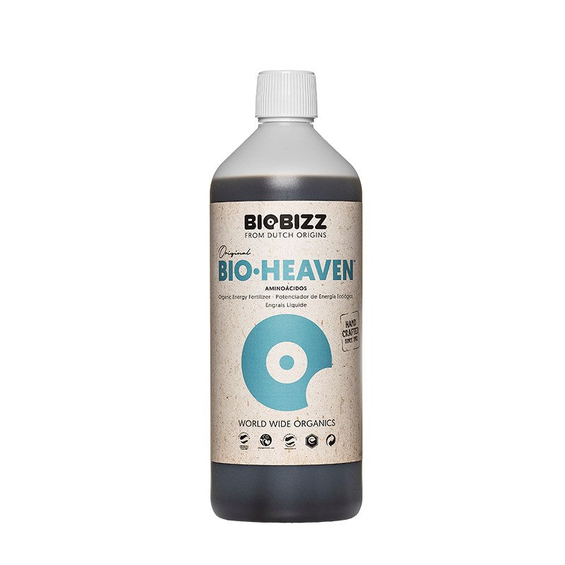 Biobizz Bio-Heaven plant nutrient bottle with white cap, centered front label