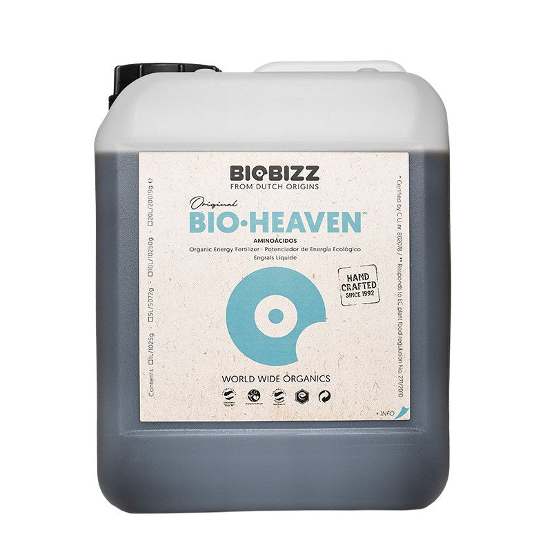 Biobizz Bio-Heaven plant nutrient bottle, back label with handling notes