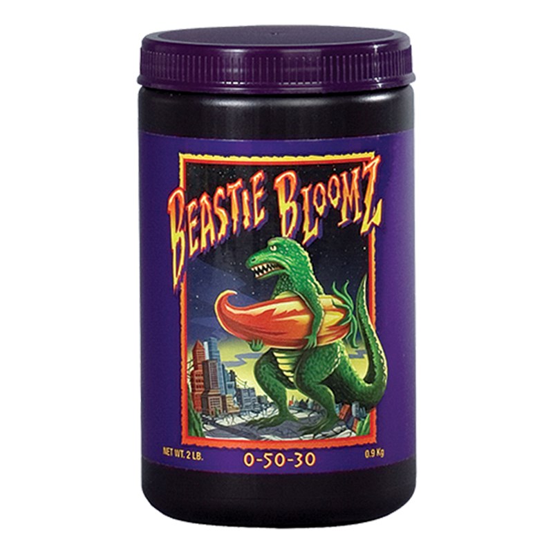 Front view purple fertilizer bottle with green dragon artwork and 0-50-30 label