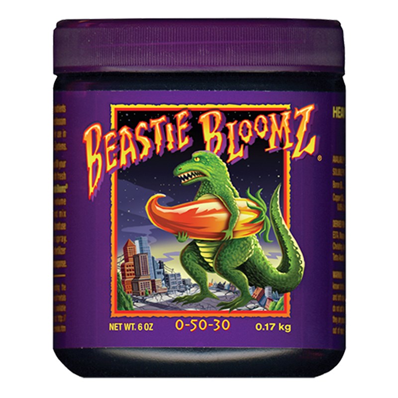 Purple fertilizer bottle close-up with green dragon artwork and 0-50-30 label