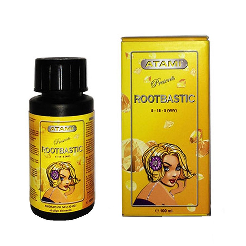 Rootbastic nutrient bottle with black cap, yellow label, 100 ml