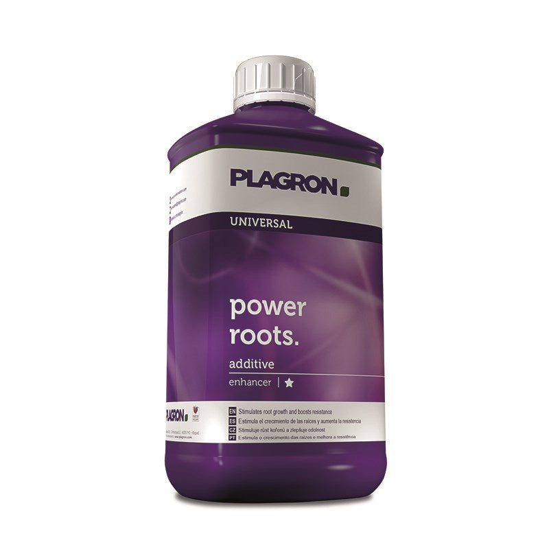 Plagron universal power roots additive bottle, front label, purple liquid