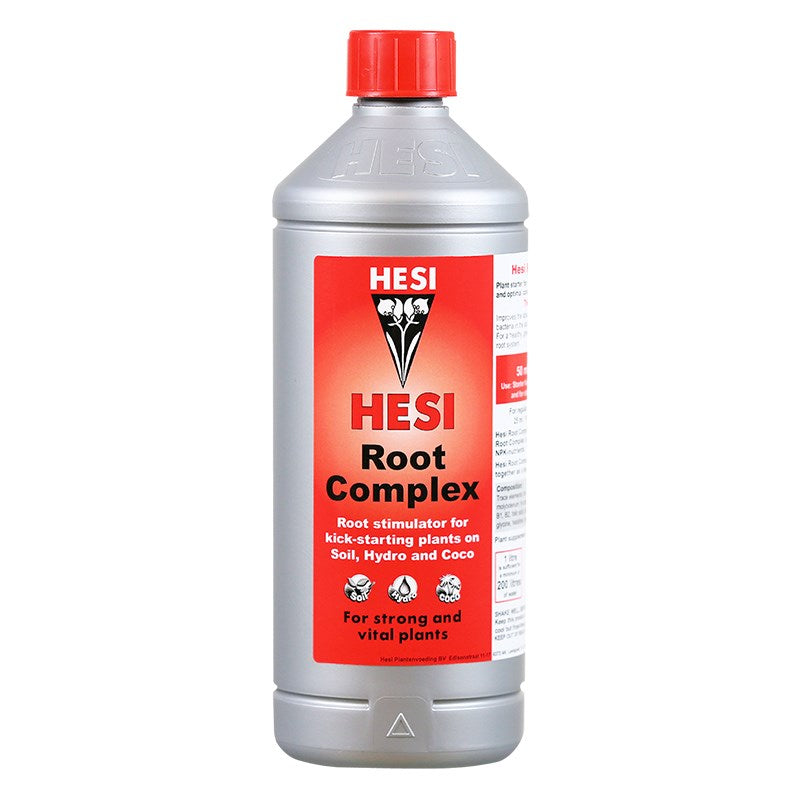 Hesi Root Complex bottle with red screw cap and red-and-black product label