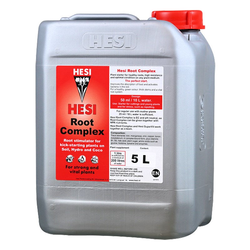 Hesi Root Complex 5 L plastic jerry can with red label and white dosing panel