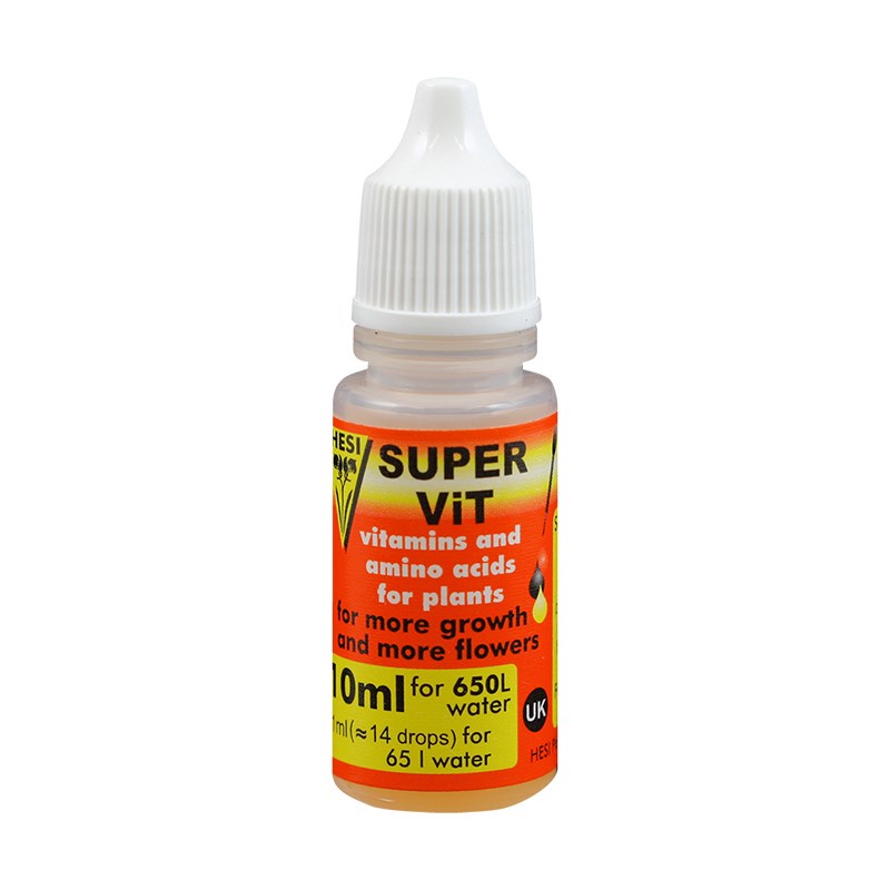 Hesi SuperVit liquid plant supplement bottle with white ribbed cap, orange label