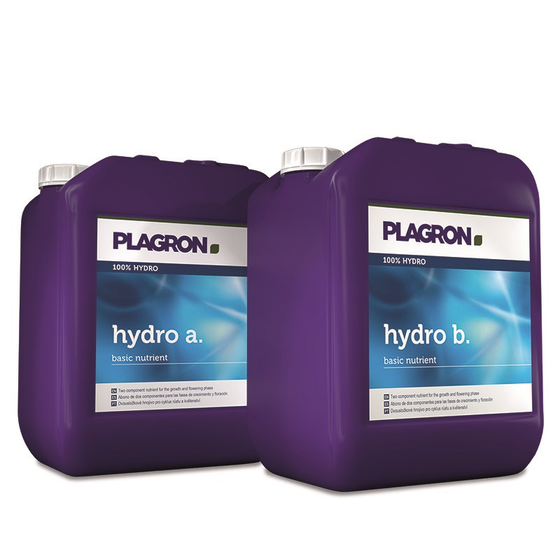 Plagron Hydro A & B bottles with hydro a and hydro b printed on front labels