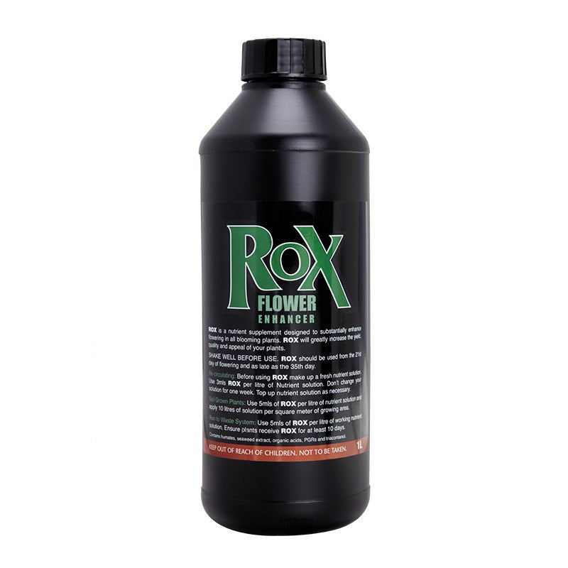 Rox Flower Enhancer 1L black bottle with green label and black cap