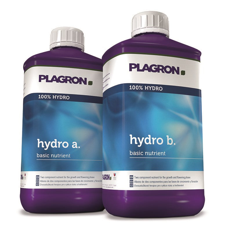 Plagron Hydro A & B pair of jugs, hydro a and hydro b labels on front