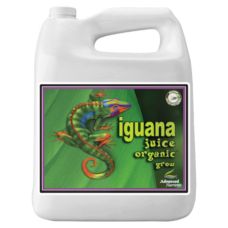 Advanced Nutrients Iguana Grow liquid bottle with handle, side label and iguana art