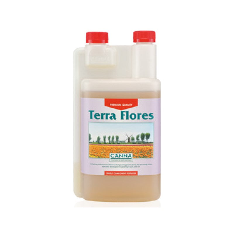 Canna Terra Flores plastic bottle with red cap and front label