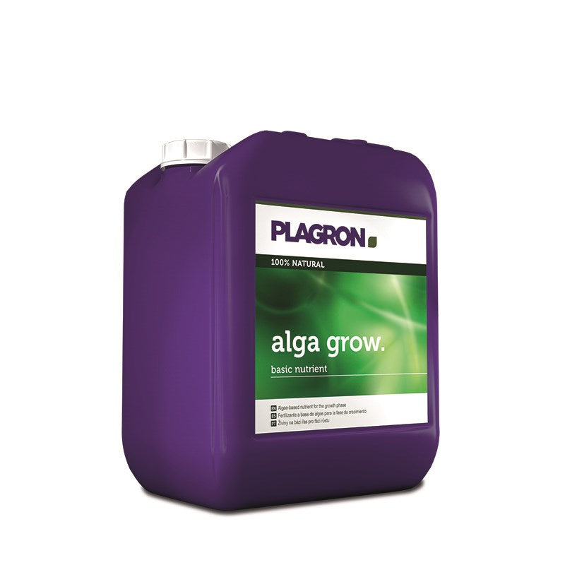Plagron Alga Grow basic nutrient jug, purple with silver cap, label text on front panel.
