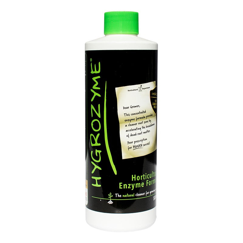 Enzyme formula bottle with green cap, black and green label, front view