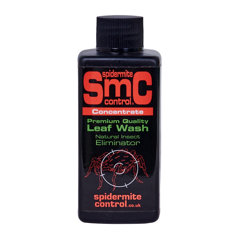 SMC spidermite leaf wash concentrate, dark bottle with black screw cap