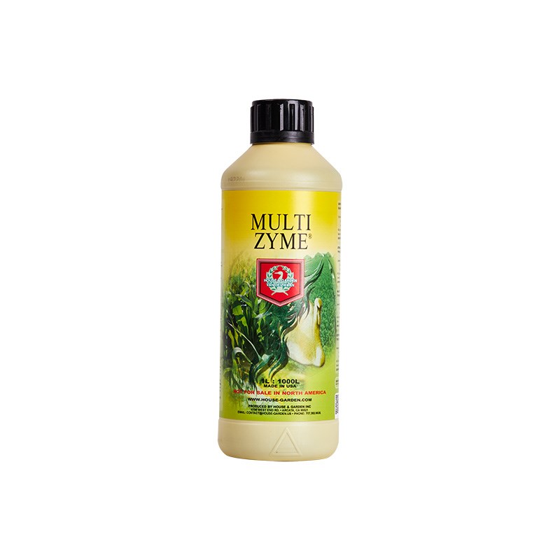 Enzyme cleaner bottle with black cap and yellow label featuring Multi Zyme