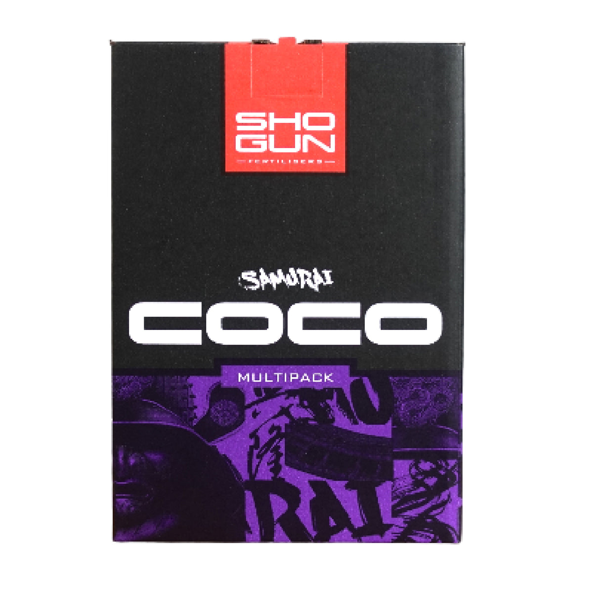 Shogun Coco multipack box, black with purple graphics and red logo