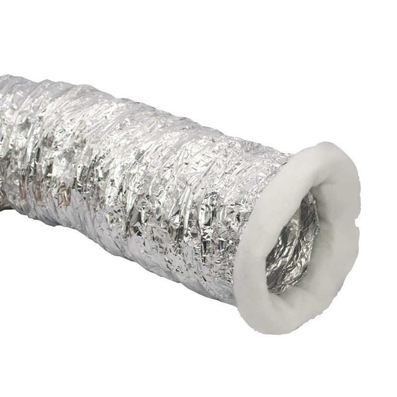 Silver flexible acoustic ducting with foil inner lining and insulated sleeve
