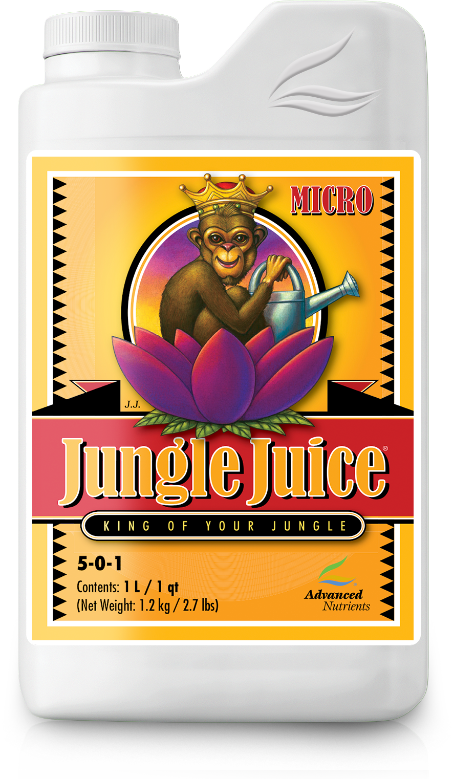 Nutrient bottle with Jungle Juice Micro label, 5-0-1 nutrients