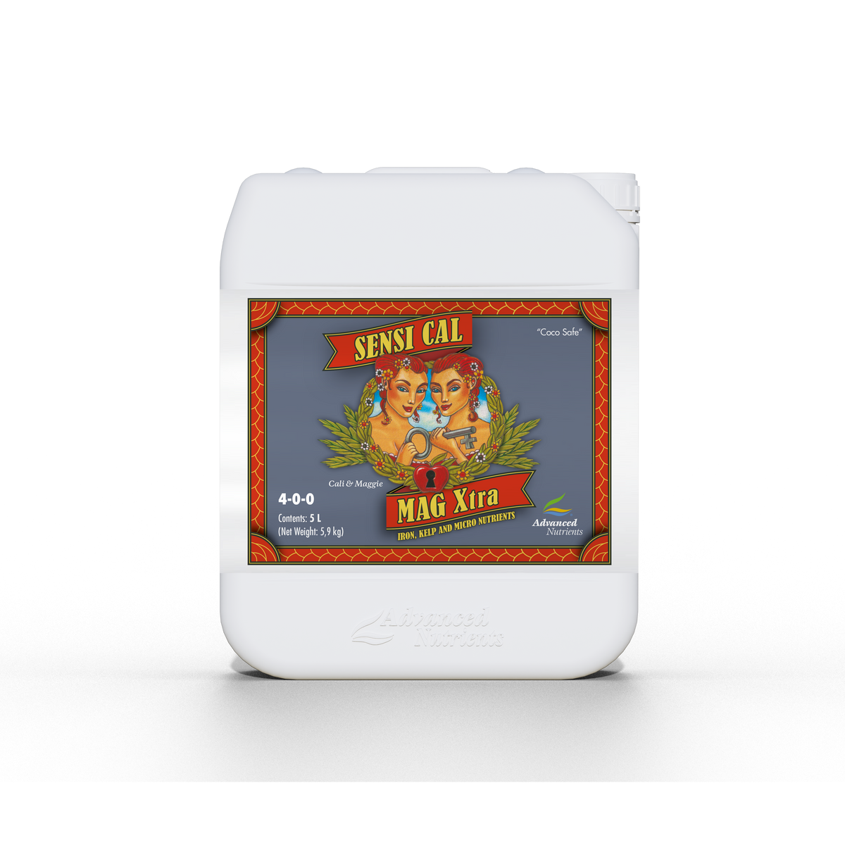 White 5L nutrient liquid jug with Sensi Cal Mag Xtra label on front