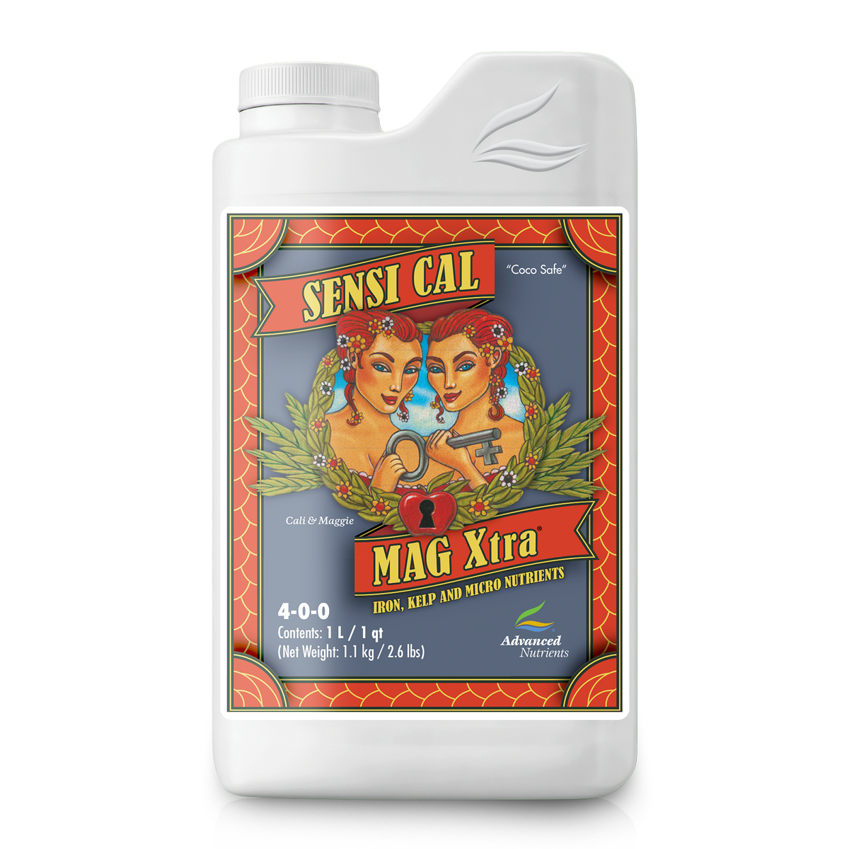 White 1L nutrient liquid bottle with Sensi Cal Mag Xtra label