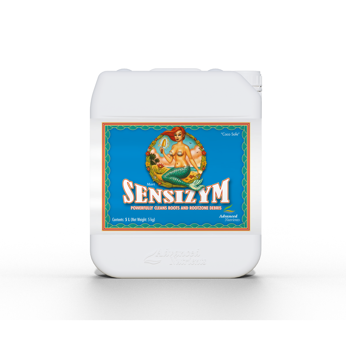 Nutrient additive jug, white plastic bottle with colorful front label