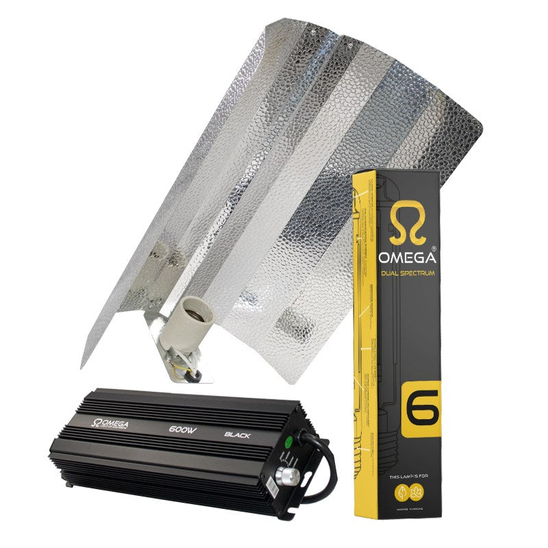 600W grow light kit with reflector hood, black ballast, and Dual Spectrum box