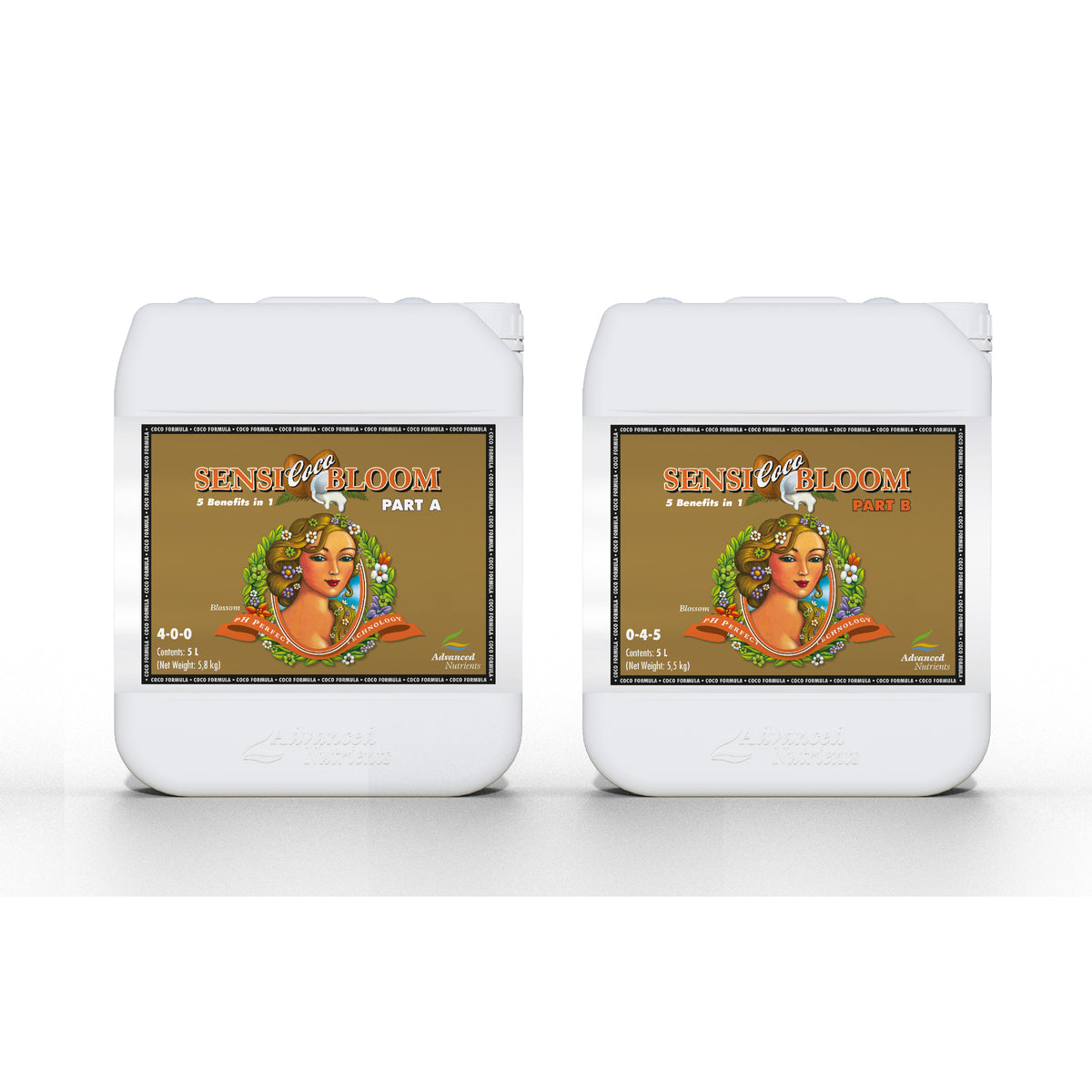 White nutrient bloom jugs, Part A 4-0-0 and Part B 0-4-5, 1 L