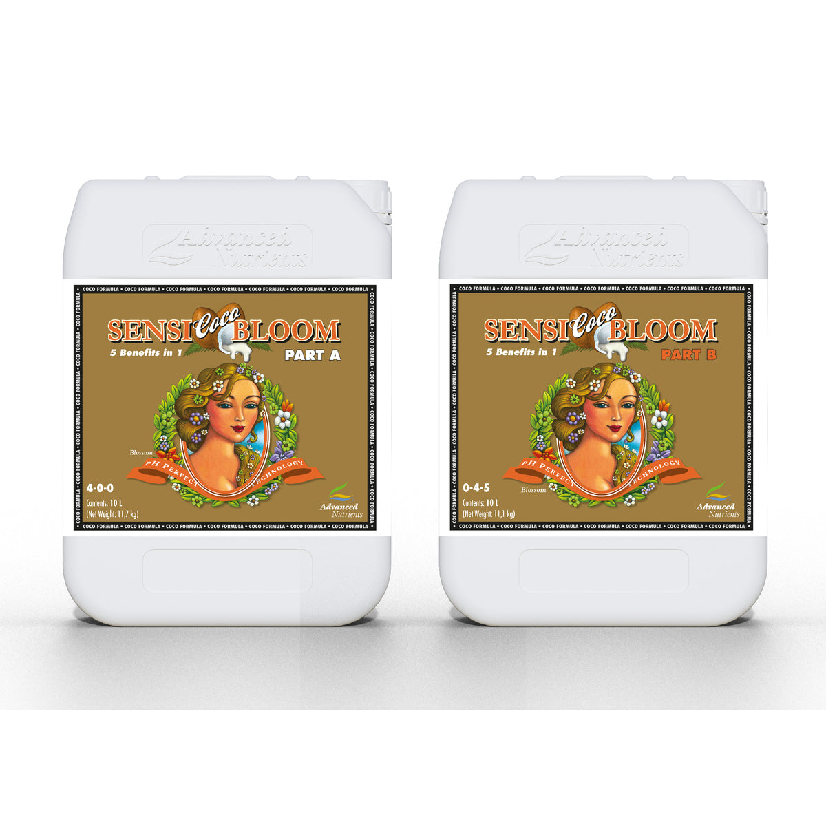White nutrient bloom bottles, Part A 4-0-0 and Part B 0-4-5